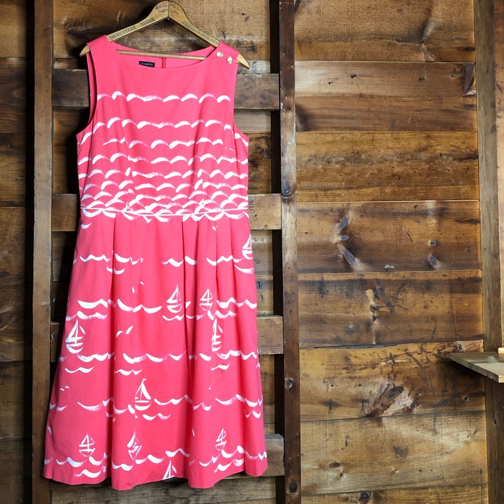 Talbots Coral Painted Sailboat Dress
